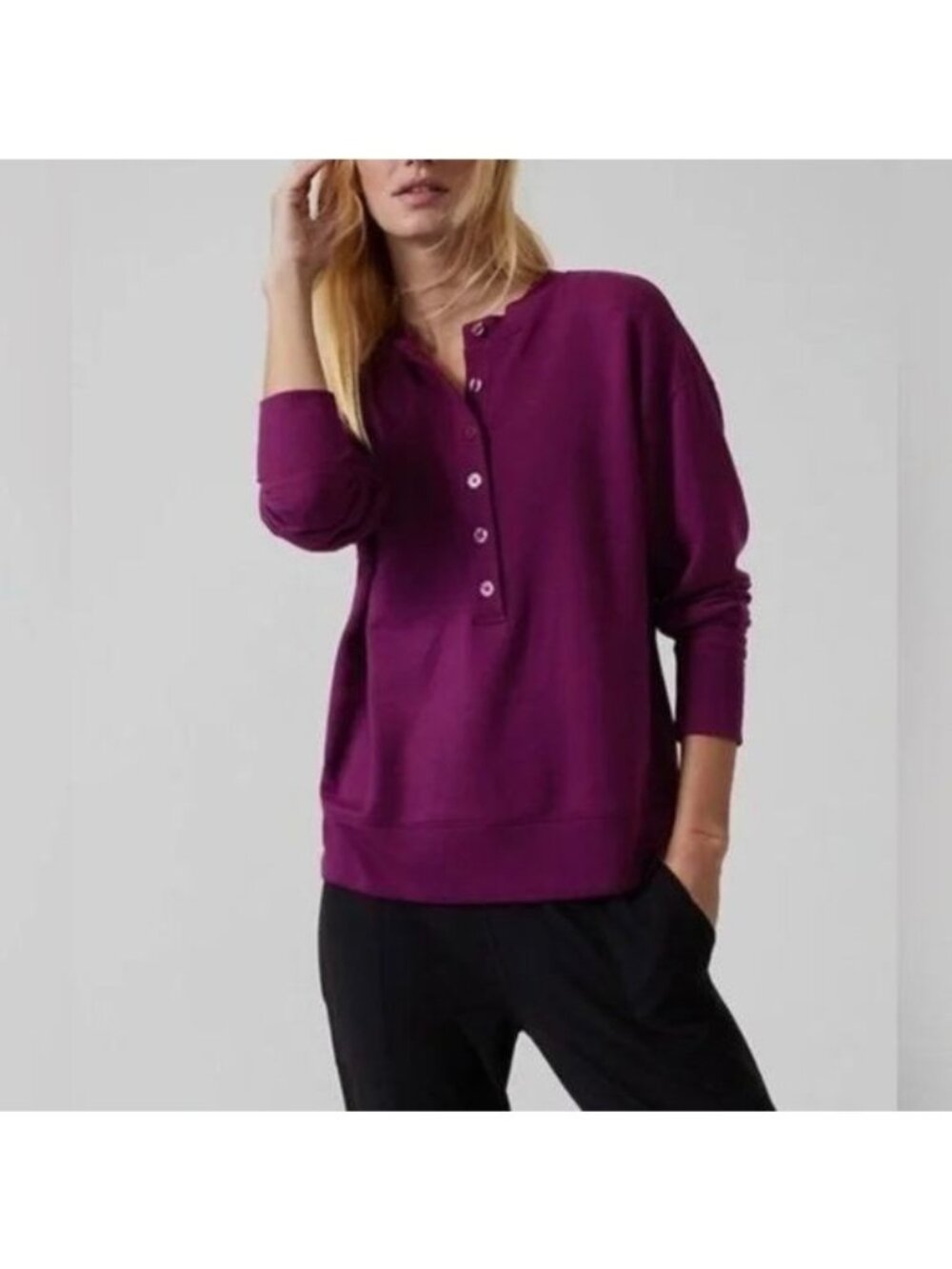 Athleta Balance Women's Medium Purple Henley Casual Knit Sweatshirt